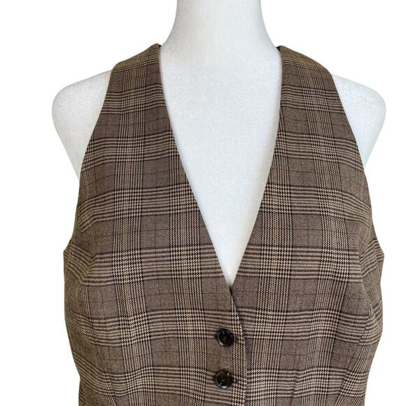New York & Co Sz 10 Vtg Glen Plaid Twill Fitted Vest Button Front Classic Dressy - Picture 2 of 16